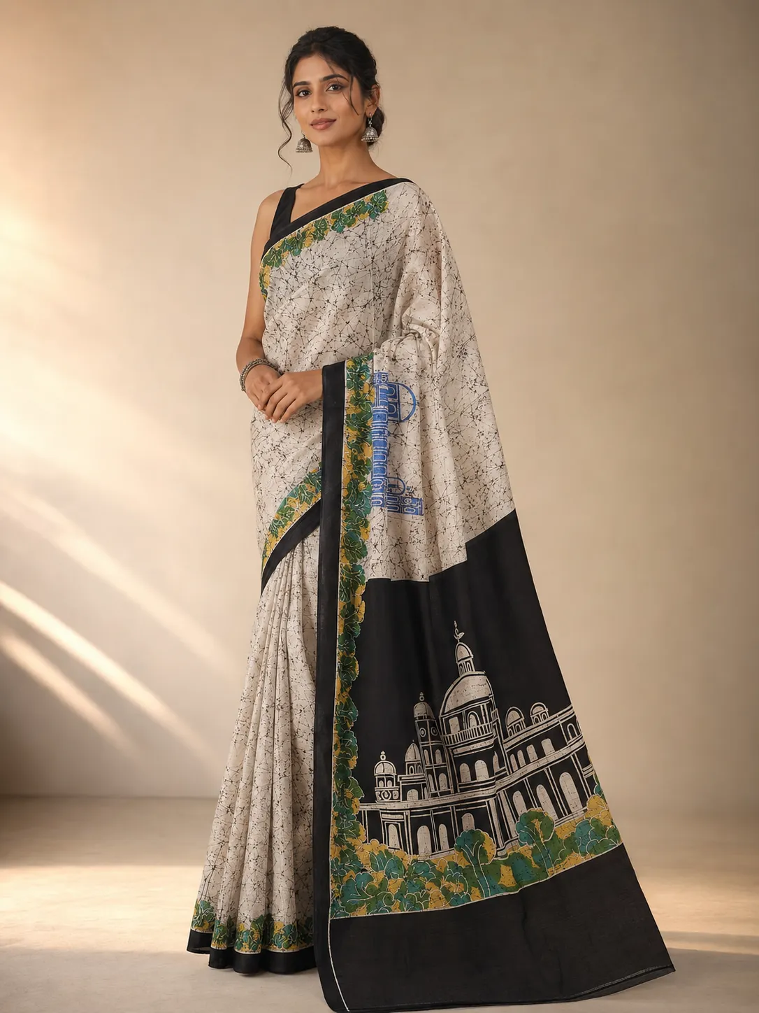 Royal Indigo Wax Batik Saree — handloom Indigo Batik saree by Naholi